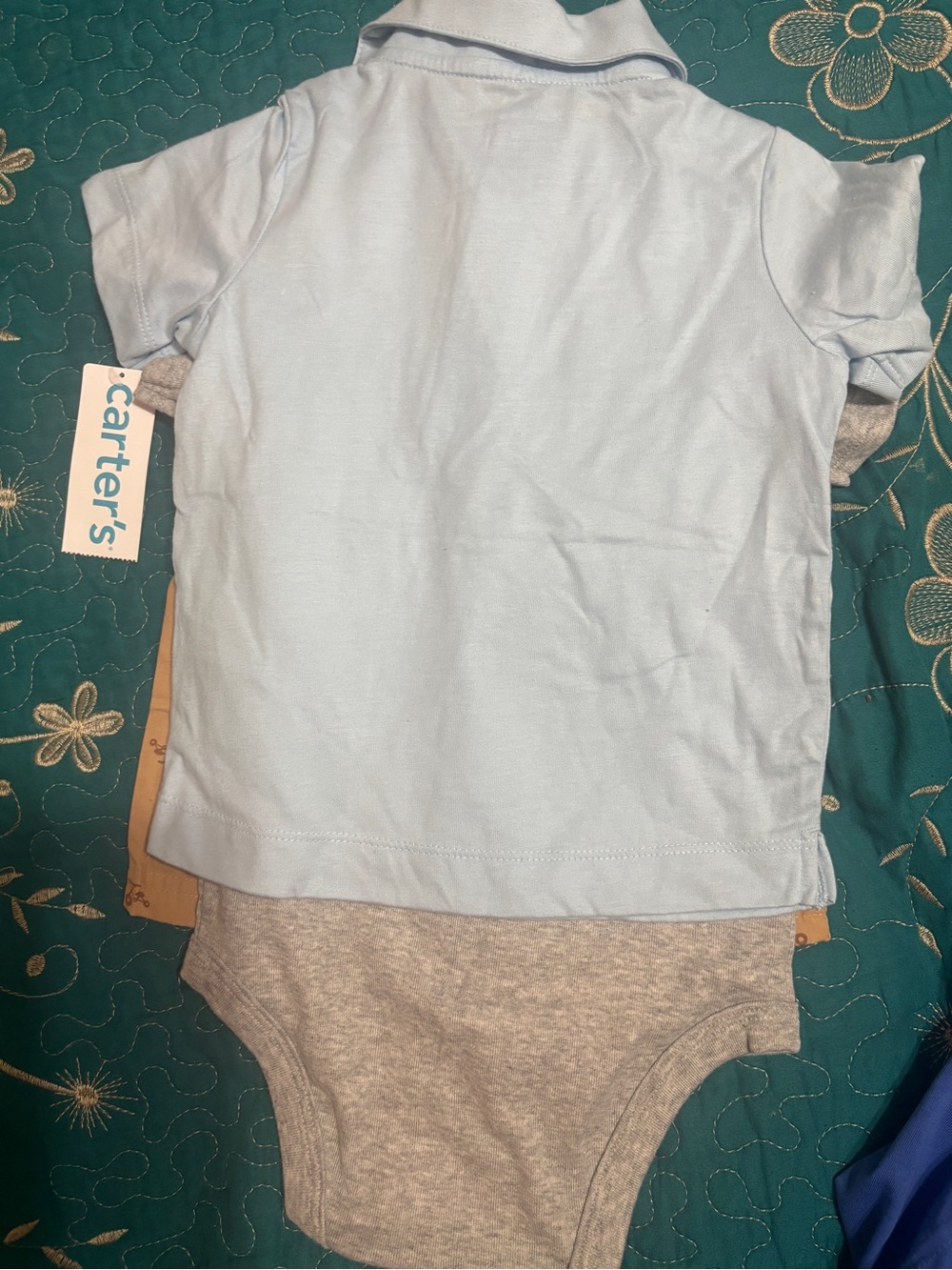 Carter's Light Blue Polo Top with Gray Bodysuit Set
